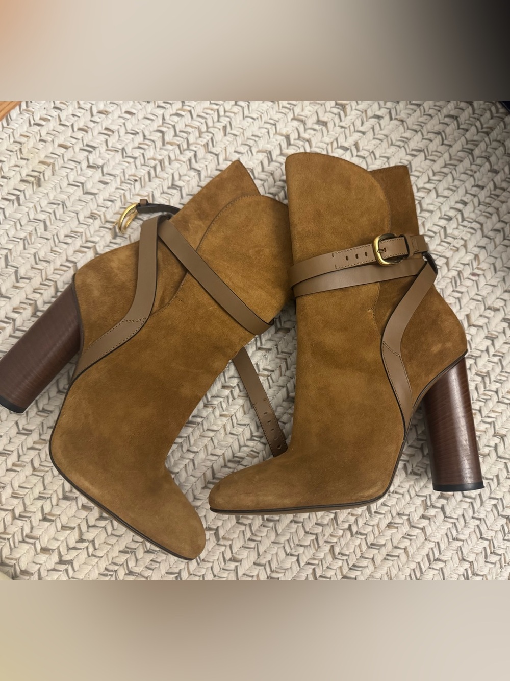 Gucci Brown Suede Ankle Boots with Leather Strap and Buckle